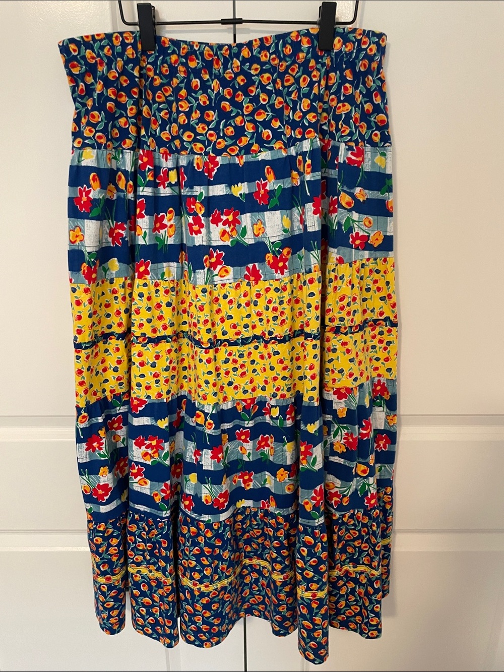 Carole Little Boho Navy and Yellow Floral Tiered Maxi Skirt LP
